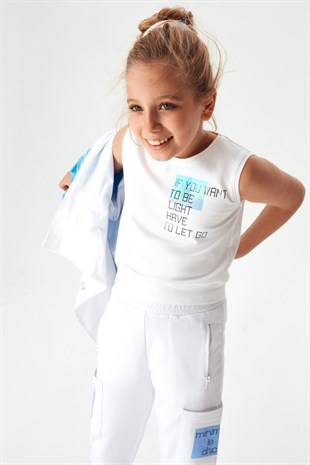 08-14 Yaş Kız Çocuk Mavi Life To T-Shirt Pantolon Takım