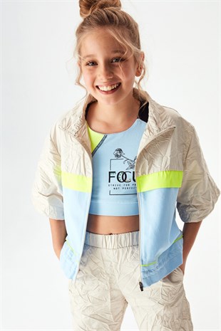 08-14 Yaş Kız Çocuk Vizon Micro Fermuarlı Yarım Kol Ceket