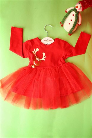 Kız Bebek Kırmızı Yılbaşı Tüllü Elbise