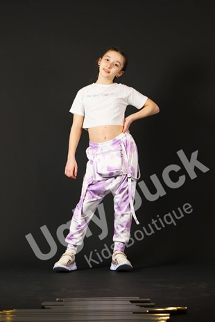 Kız Çocuk Lila Batik Çantalı Şalvar Pantolon