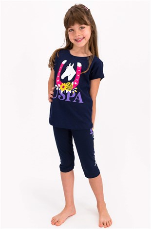 Kız Çocuk Polo Lacivert Taytlı Pijama Takımı